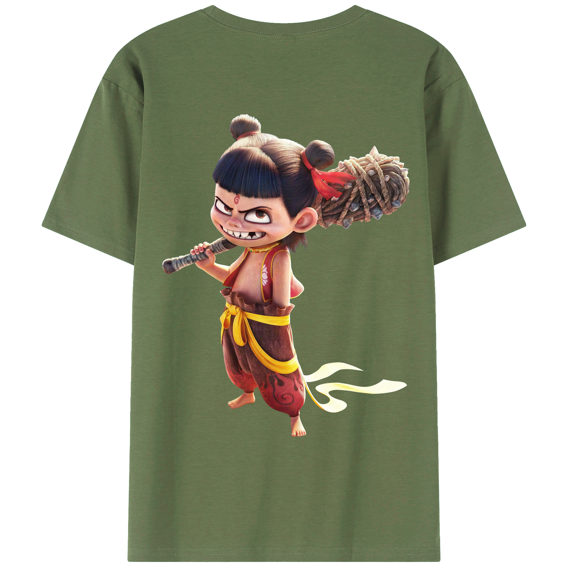（画像用） Ne Zha 2 ナタ 魔童の大暴れ 綿100％ メンズ半袖Tシャツ（バックプリント） 通気性